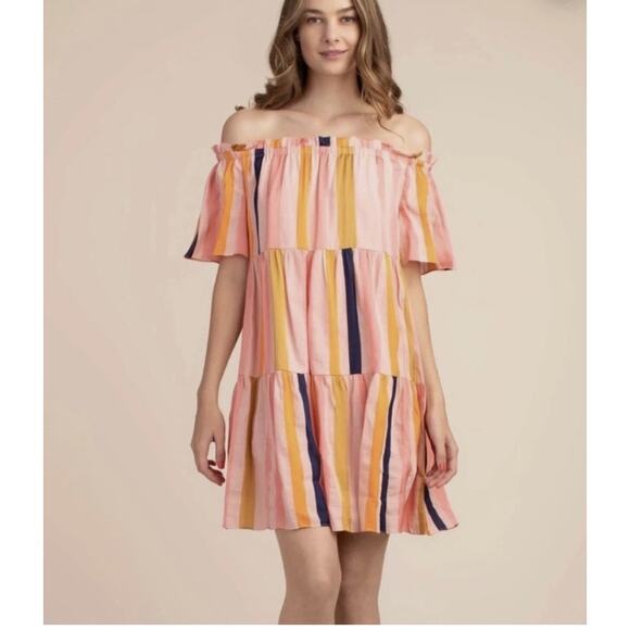 Trina Turk Womens Off The Shoulder Italian Cabana Striped Dreamy Dress Size 14 - Picture 1 of 7
